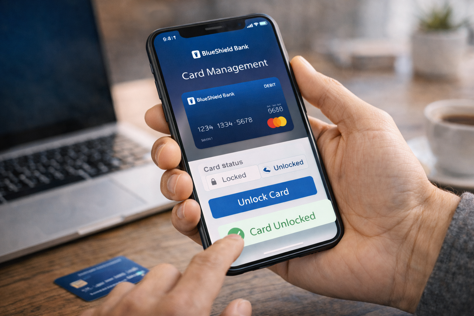 Customer managing card lock and unlock controls in the mobile banking app