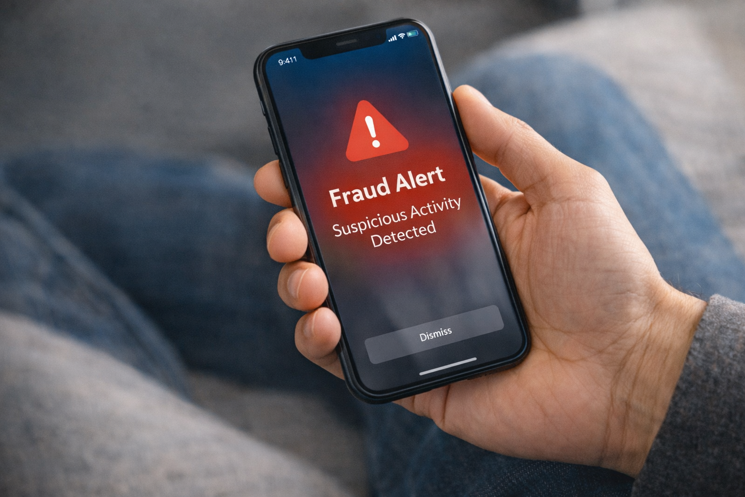 Smartphone showing account alert notification